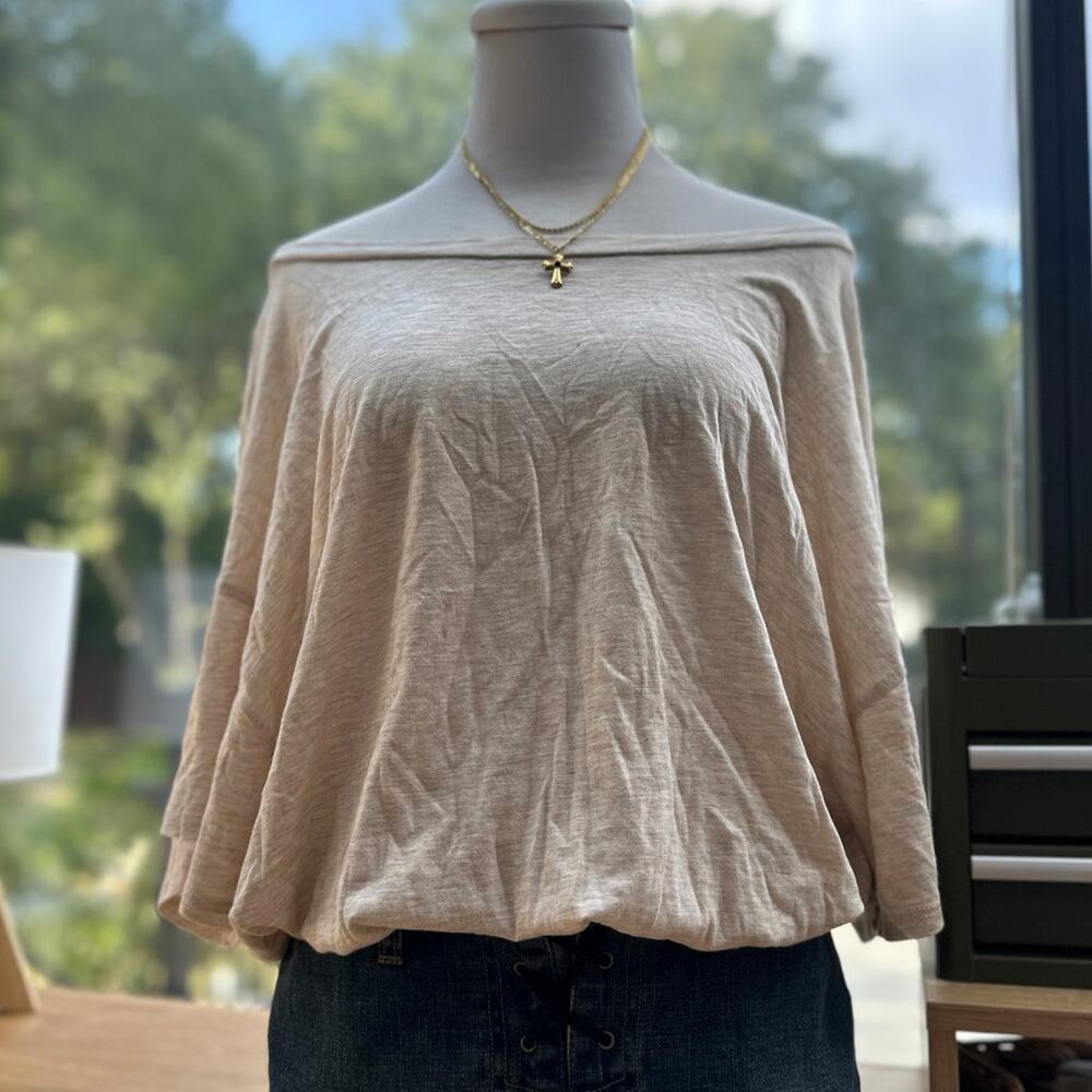 Charlotte Avery Beige Off Shoulder Batwing Bodysuit Top Small NWT Cotton Modal